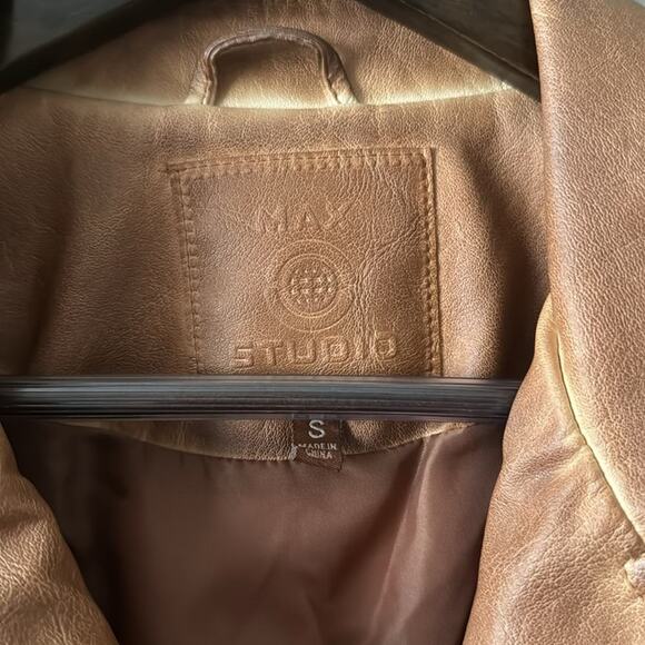 MAX STUDIO COGNAC CLASSIC FAUX / VEGAN LEATHER MOTO JACKET SIZE SMALL - Picture 4 of 6
